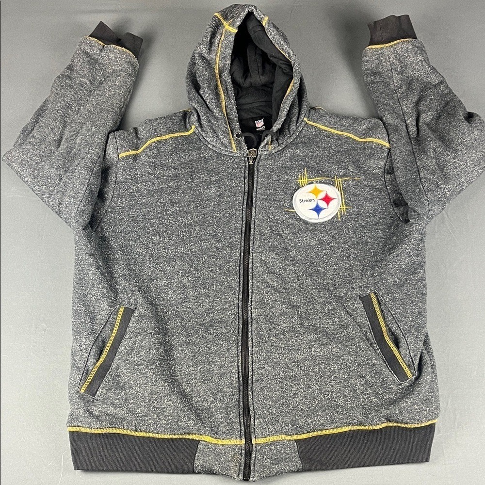 NFL Pro Line Hoodie Mens XL Gray Pittsburgh Steelers Zip Up Pocket